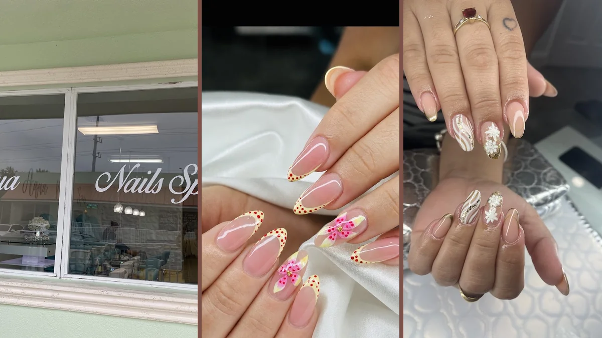 Close-up of painted nails and a soft hand massage.